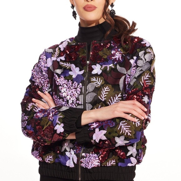 NWT! Eva Franco Vibrant Floral Embroidered Bomber Jacket - Picture 4 of 12